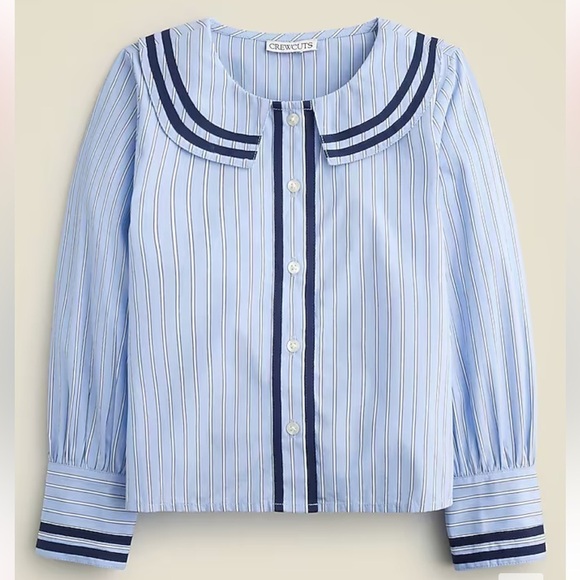 Crewcuts Girls tipped collared top poplin tranquil tide stripe size 10 NWT CD141 - Picture 1 of 10